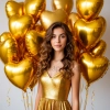 Облако из золотых фольгированных сердец